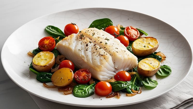 Fisch mit Kartoffeln und Salat