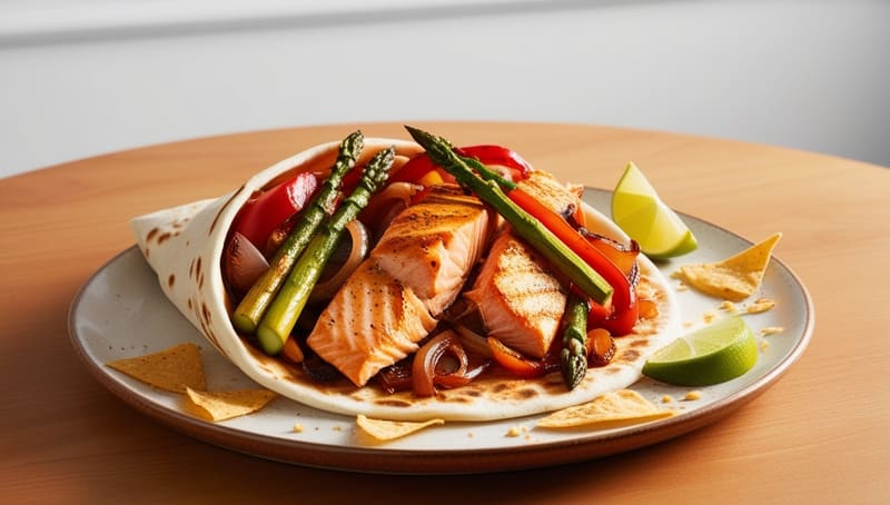 Fajitas con salmone e asparagi