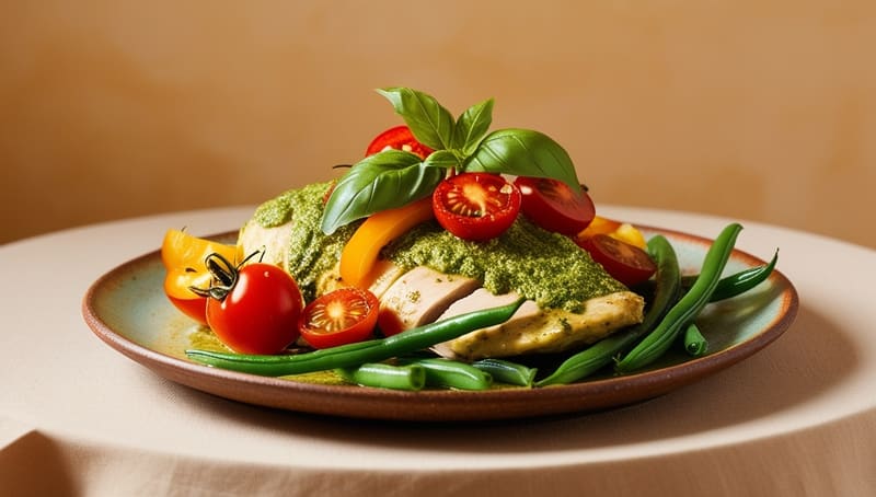 Pollo al pesto con verdure