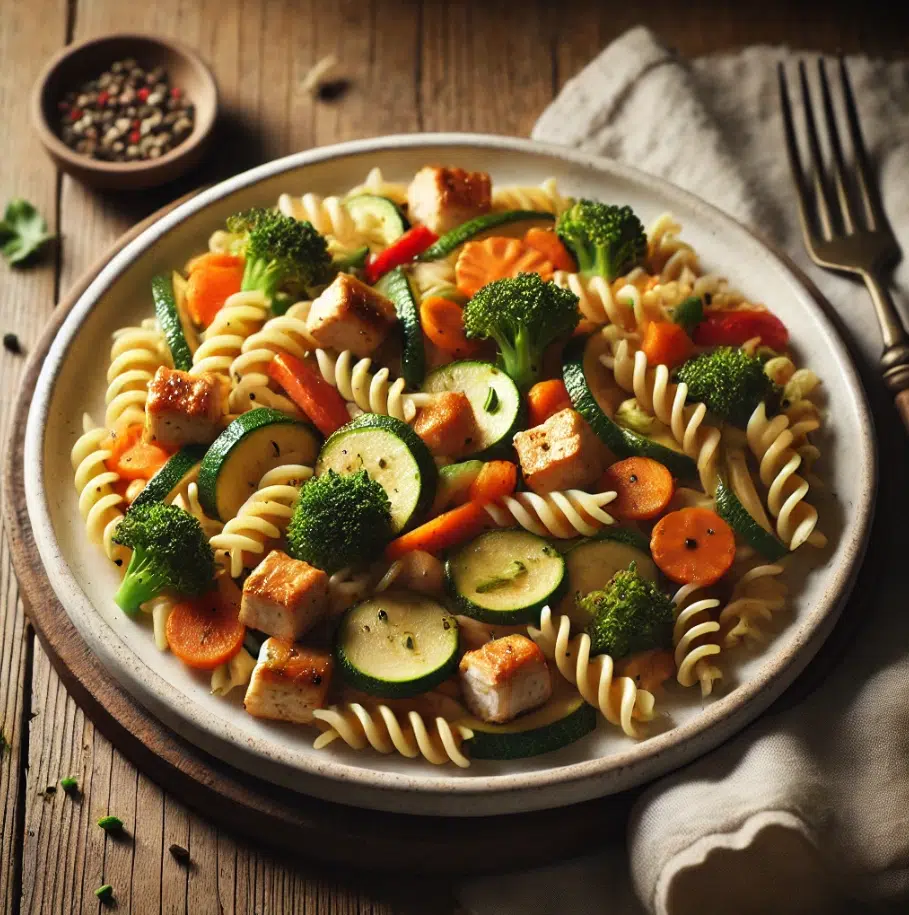 Hähnchen mit Knoblauch und Gemüsepasta