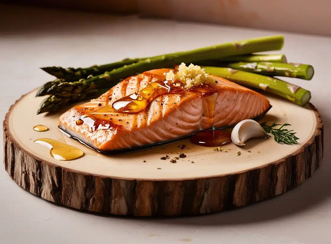 Lachs mit Honig, Knoblauch und Spargel
