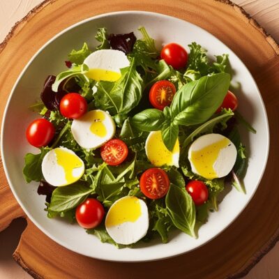 Blattsalat mit Tomaten und Mozzarella