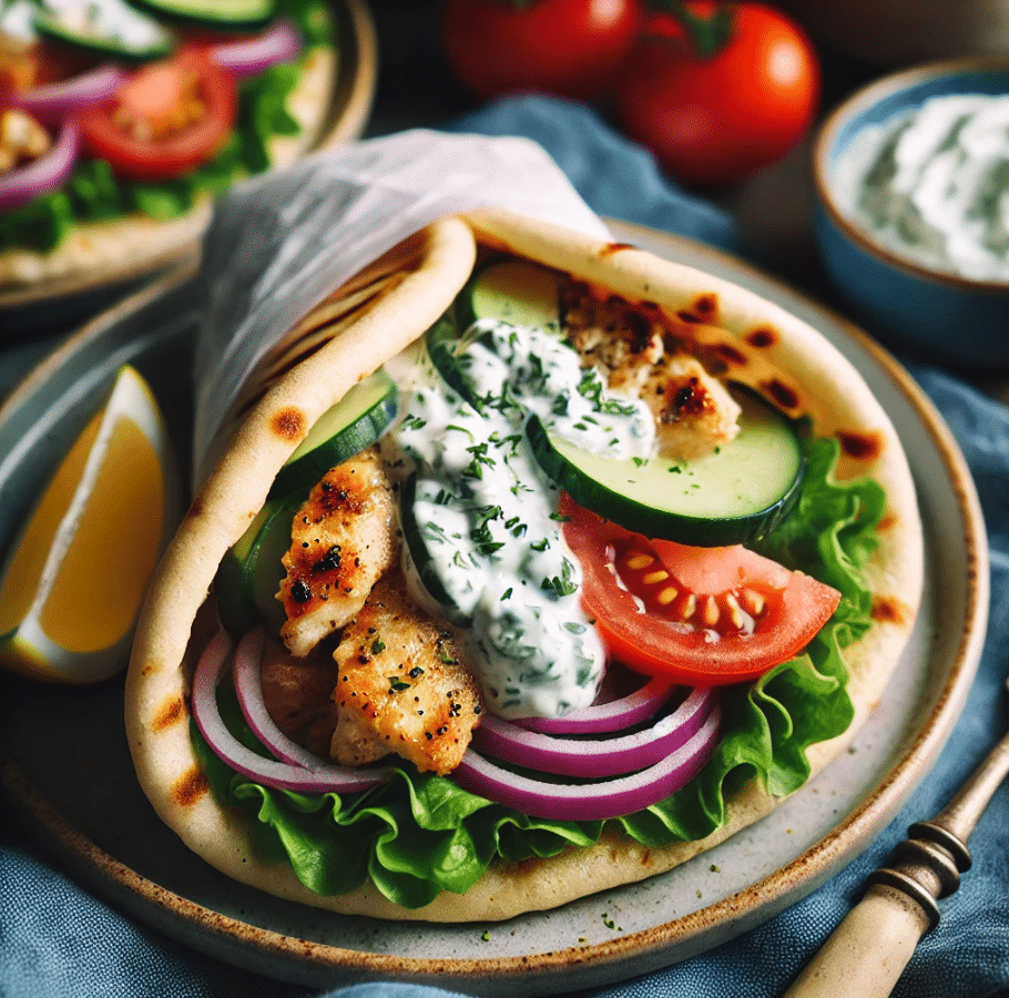 Gyros mit Hähnchen und Tzatziki-Sauce